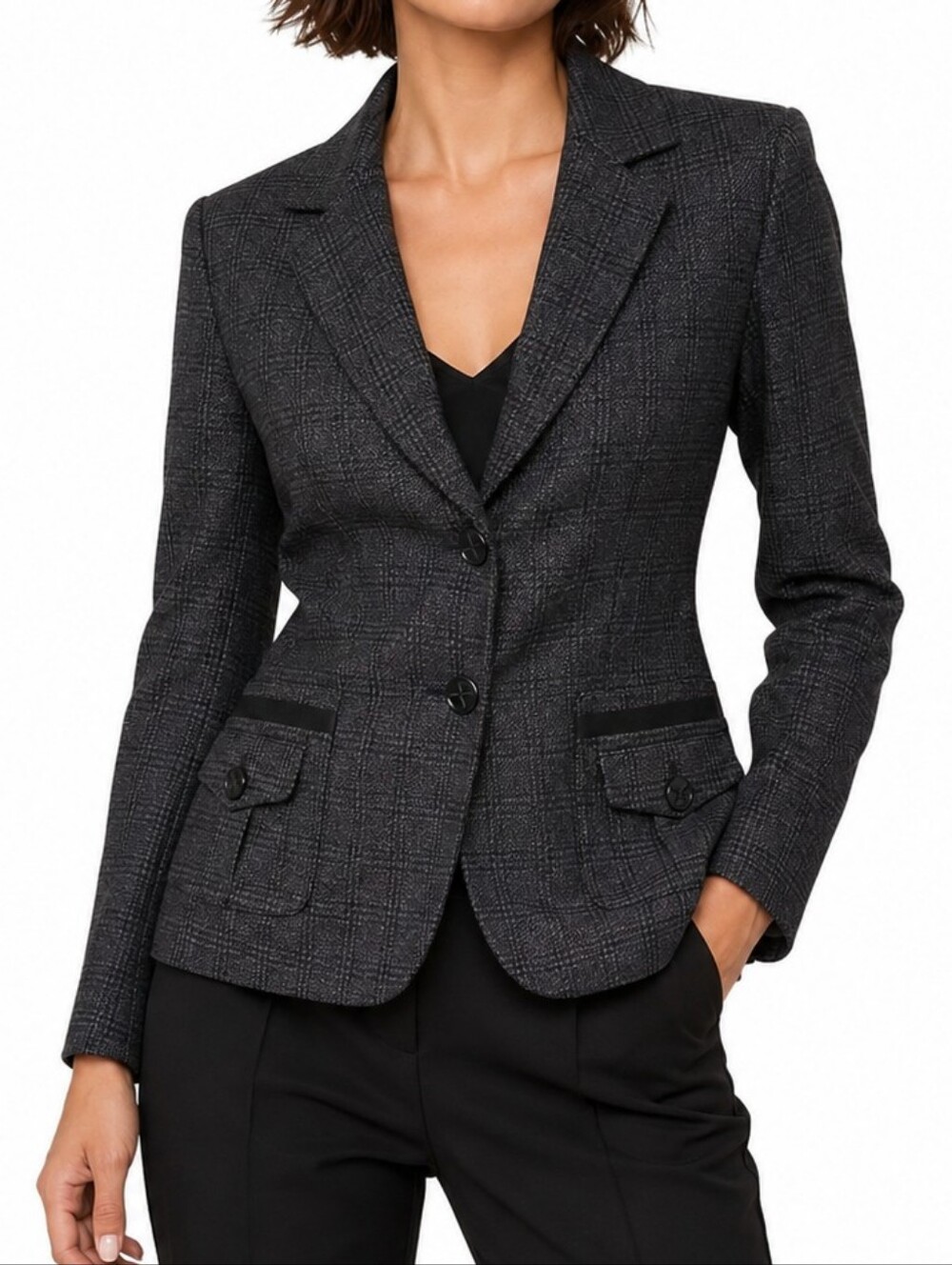 Larry Levine Charcoal Glen Plaid Blazer Jockey Jacket 6